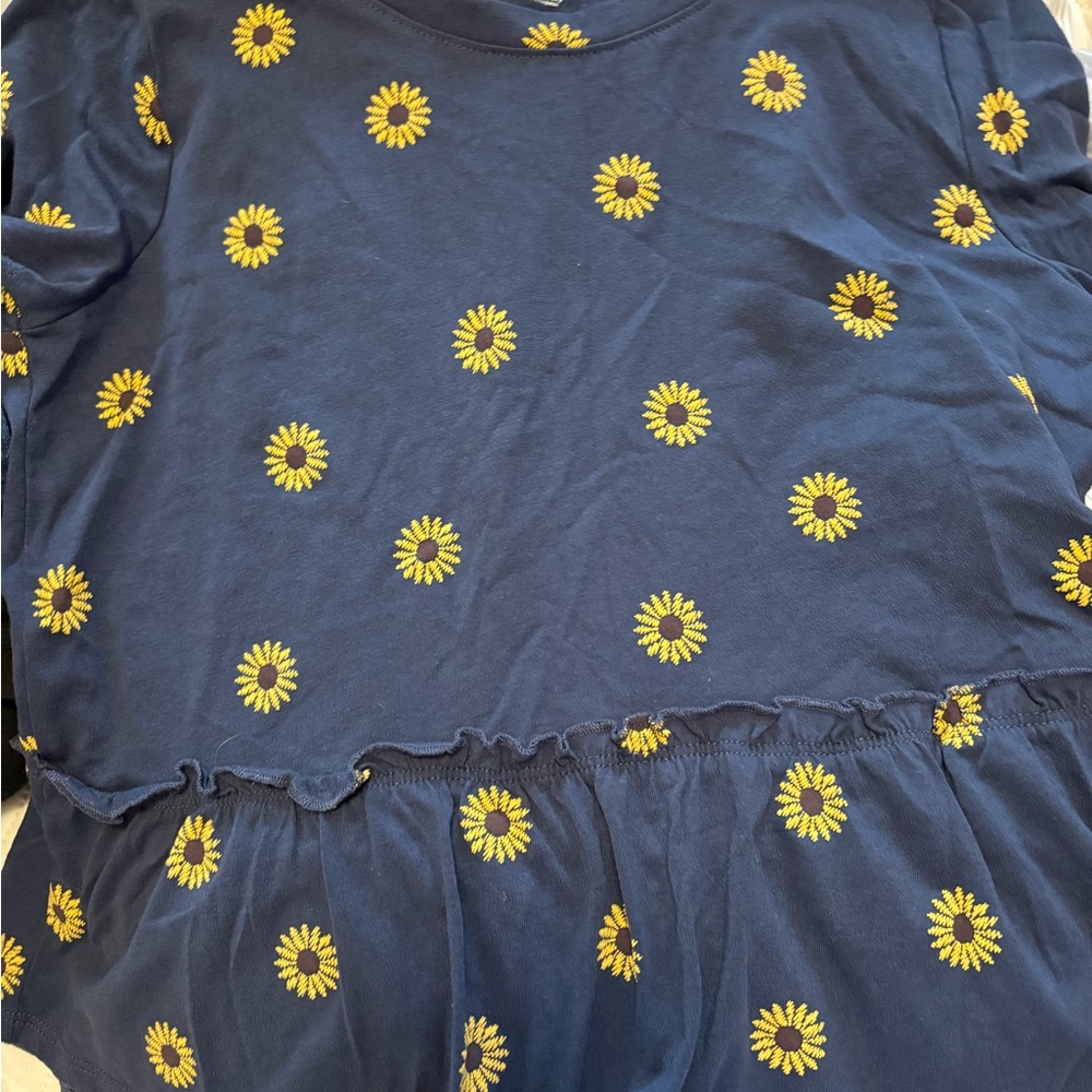 Maurices Navy Blue Kids Blouse with Yellow Floral Pattern